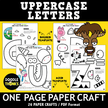 Uppercase Letters One Page Paper Craft Set By Doodle Thinks Tpt