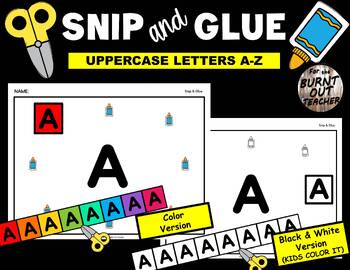 Preview of Uppercase Letters SNIP AND GLUE cut paste fine motor activity worksheet PreK OT