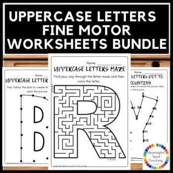 Preview of Uppercase Letters Tracing, Maze, Dot to Dot Counting & Coloring Printable Bundle