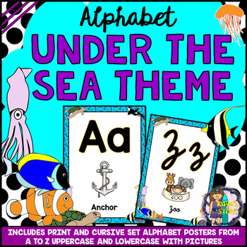 Preview of Uppercase & Lowercase Alphabet Posters Under the Sea Theme BACK TO SCHOOL