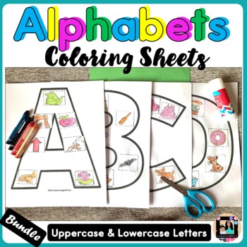 Preview of Uppercase & Lowercase Alphabets Coloring Activity Beginning A-Z Letters Bundle