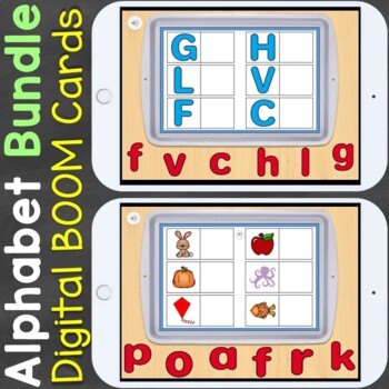 Preview of Alphabet Uppercase Lowercase Letters Match Beginning Letter Sounds Boom Cards