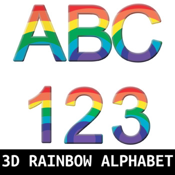Preview of Uppercase Rainbow Alphabet Letters And Numbers - KG 3D Toy Text PNG Printables
