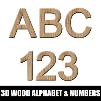 Preview of Uppercase Wood Alphabet Letters And Numbers - KG 3D Toy Text PNG Printables