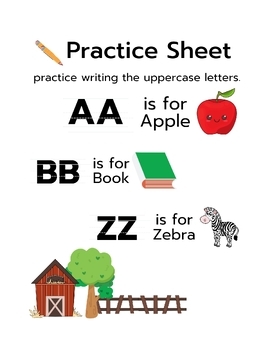 Preview of Uppercase a-z writing practice worksheet for kids