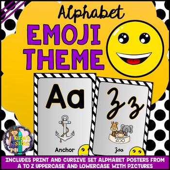 Preview of Uppercase and Lowercase Alphabet Posters Emoji Theme BACK TO SCHOOL