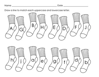 Uppercase and Lowercase Letter Sock Match by Teaching Right Along