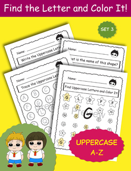 Preview of Uppercase letter worksheet, find alphabet and color it, Uppercase Alphabet-Set3