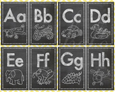 Uppercase/Lowercase Chalkboard Alphabet Flash Cards with Pictures