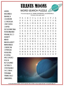 Preview of Uranus Moons Word Search | Planet Space Activity Worksheet Game No Prep!