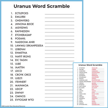 Preview of Uranus Word Scramble