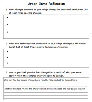 Preview of Urban Game Reflection Assignment [Industrial Revolution + Urbanization]