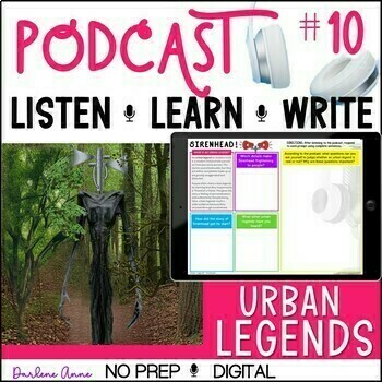 Preview of Urban Legends Podcast Listening Skills, Mystery Picture, Writing Activities 