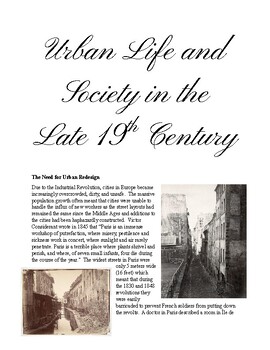 Preview of Urban Life and Society in the Late 19th Century - Reading and Assignments