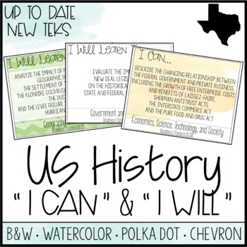 Preview of High School US History TEKS  - "I Can" Statements / "I Will Learn To" Posters