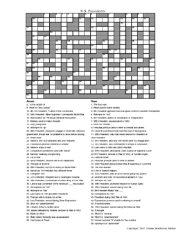 U S Presidents Crossword Puzzle by Donna Melton TpT