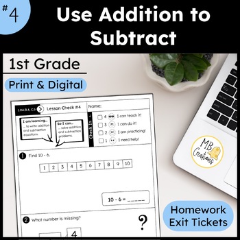 Preview of Subtract Using Addition Strategy Worksheets L4 1st Grade iReady Math Exit Ticket