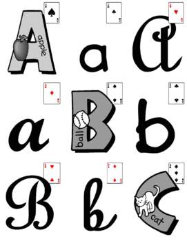 Preview of Use Alphabet-Letter Cards AaAa to ZzZz, Version 5, in Learning Activities & Game