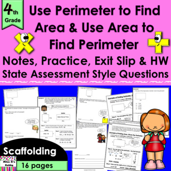 Preview of Use Area to find Perimeter (& vice versa) notes, CCLS practice, exit slip, HW