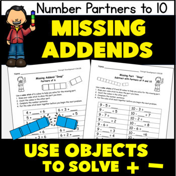 Preview of Use Objects to Solve Missing Addends Addition Subtraction to 10 NUMBER PAIRS