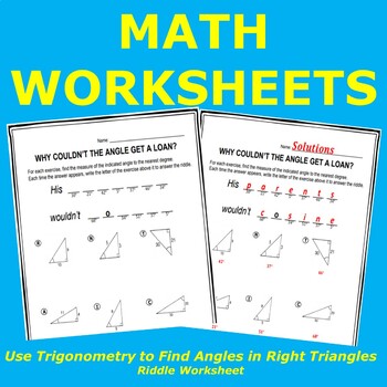 Preview of Use Trigonometry to Find Angles in Right Triangles Riddle Worksheet