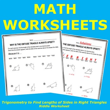 Preview of Use Trigonometry to Find Lengths of Sides in Right Triangles Riddle Worksheet