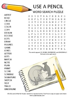Preview of Use a Pencil Word Search Puzzle Activity Worksheet Game + Easel Activity
