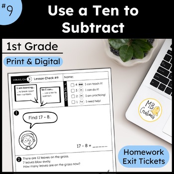 Preview of Use a Ten to Subtract Worksheets & Exit Tickets - iReady Math 1st Grade Lesson 9