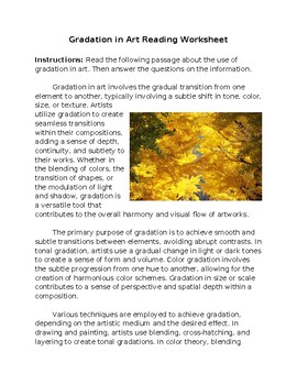 Preview of Use of Gradation in Art Reading Worksheet **Editable**