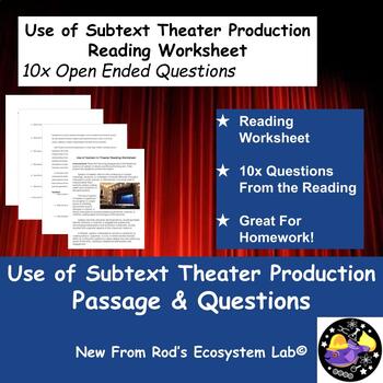 Preview of Use of Subtext Theater Production Reading Worksheet **Editable**