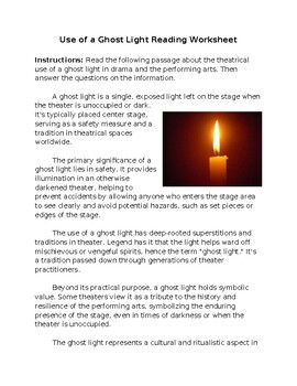 Preview of Use of a Ghost Light in a Theater Production Reading Worksheet **Editable**