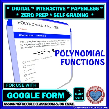 Preview of Use with Google Form: Polynomial Functions Quiz/HW