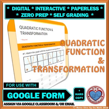 Preview of Use with Google Form: Transformation of Quadratic Function (Vertex Form) Quiz/HW