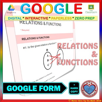 Preview of Use with Google Forms: Relations & Functions Quiz or Hw