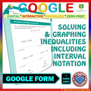 Preview of Use with Google Forms: Solving & Graphing Inequalities Quiz or Homework