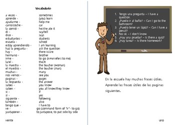 Useful Spanish Phrases, Frases Utiles en la Escuela, Printable booklet