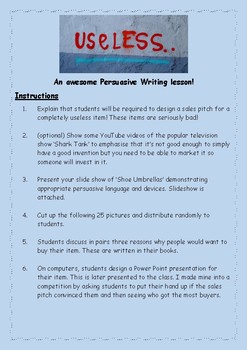 Preview of Useless- the best persuasive writing lesson you will ever teach!