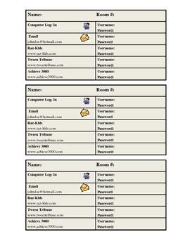 Preview of Usernames and Passwords template