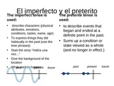 Uses of Preterit vs. Imperfect in Spanish