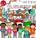 Uses of metal- steel, copper and mercury clip art