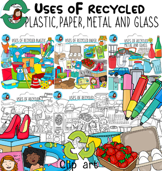 Preview of Uses of recycled metal, glass, plastic and paper- 124 items!