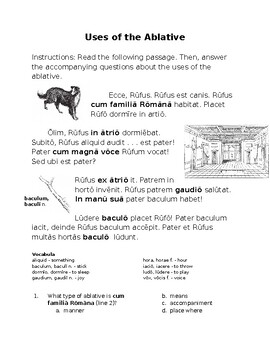 Preview of Uses of the Ablative Worksheet | Means, Manner, Accompaniment, Place Where/From