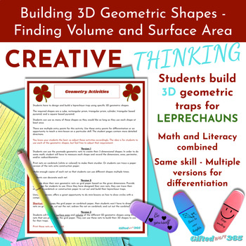 Preview of Using 3D Geometric Shapes to Build Leprechaun Traps - Differentiated Tasks -GATE
