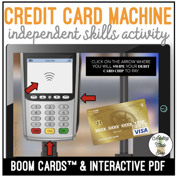 Preview of Using A Credit Card Machine - Independent Skills - Boom Cards & Interactive PDF