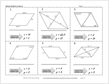 Using Algebra in Geometry-Parallelogram Walk-Around Activity-Scavenger Hunt