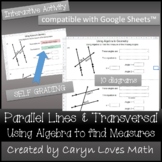 Using Algebra with Parallel Lines~SELF Grading~Distance~Google Sheets™