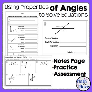 Preview of Using Angle Properties to Solve Equations - Notes and Practice