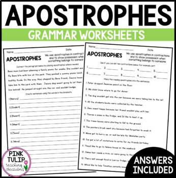 Weekly Grammar Worksheet Apostrophes Answer Key prntbl