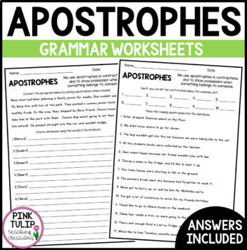 Preview of Using Apostrophes Worksheets - No Prep Printables