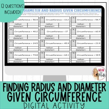 Preview of Using Circumference to find Radius and Diameter of a Circle Digital Activity 